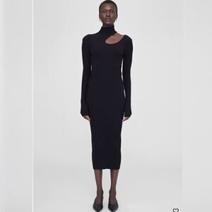 ANINE BING VICTORIA RIBBED KNIT DRESS BLACK IN SIZE XS
